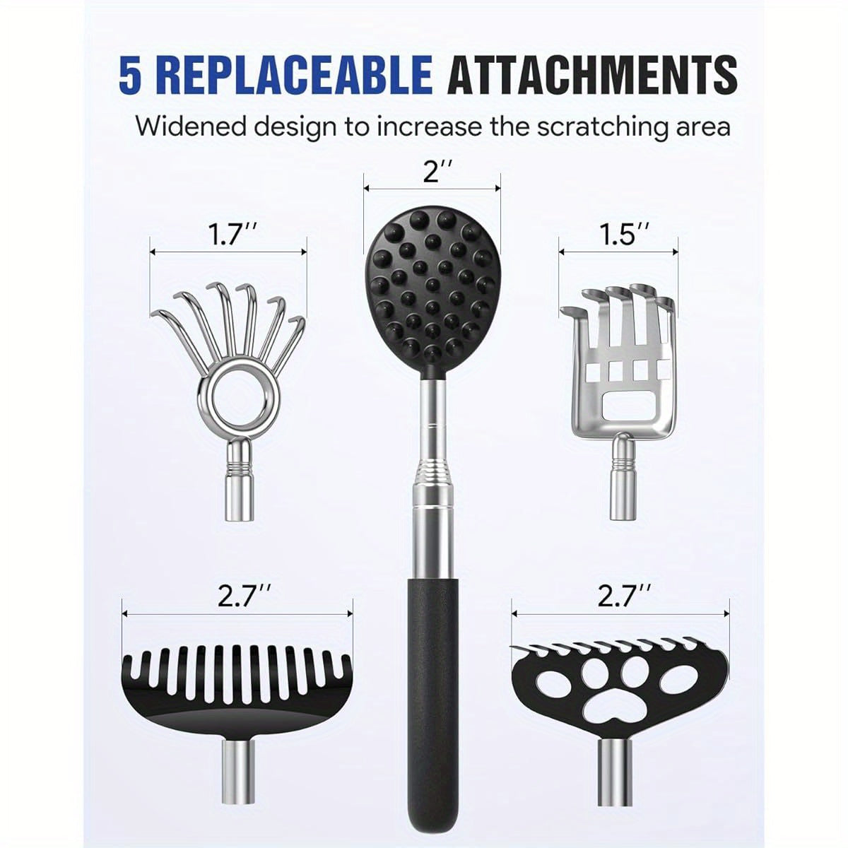 5pcs Telescoping Back Scratcher with Detachable Heads - Extendable Back Massager Tool for Deep-Seated Itches, 1/2" & 1/4" Spikes, Ergonomic Design for Gentle, Ideal her'S Day Gift for Dad, Husband, Men, Back Scratcher for Back, Comfortable Grip Handle,