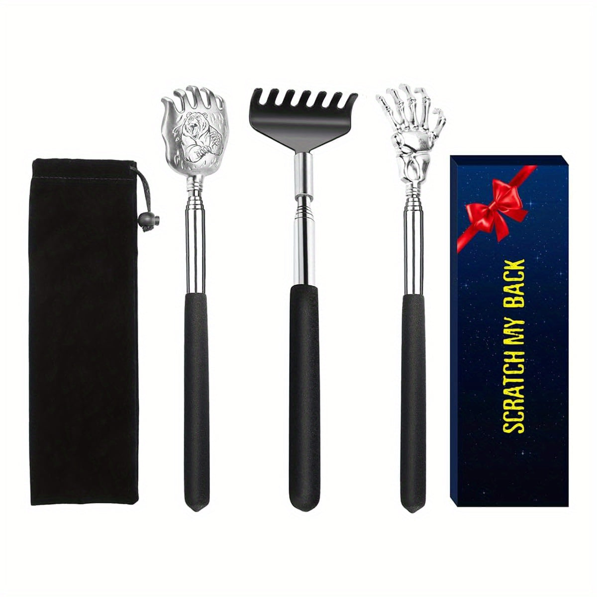 3-Pack Back Scratcher with Telescoping Handle - Extendable/Retractable Back Massager, Portable Back Scratcher with Elegant design - Heavy-Duty Construction for Home, Office, Travel - Ideal Gift for Men, Women, Coworkers, Friends - Stocking Stuffers for