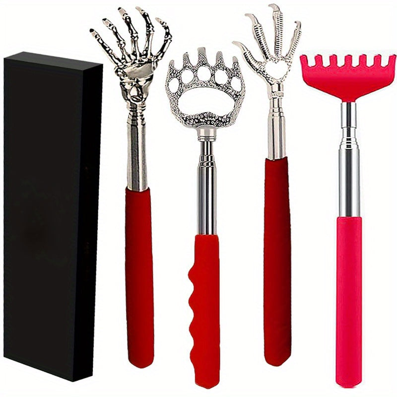 [Retractable Back Scratcher] 4pcs Retractable Back Scratcher for Men and Women | Mixed Set of Adult Back Massage Tool with Rubber Handle - Birthday Gift for Parents and Teenagers with Beautiful Box