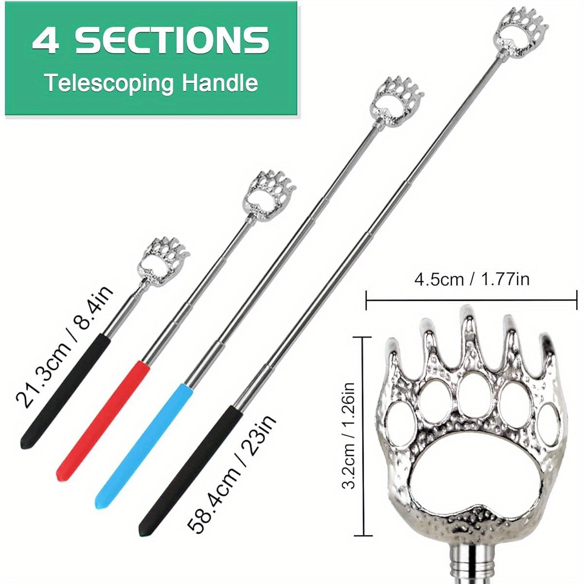 3pcs Telescopic Back Scratcher with Extendable Shaft - Heavy-Duty Bear Claw Massager for Back, Neck, Shoulder - Ideal Gift for Men, Women, Dad - Compact & Portable for Home, Travel, Spa Use - Birthday, Christmas, Father's Day Present, Massagers for Neck