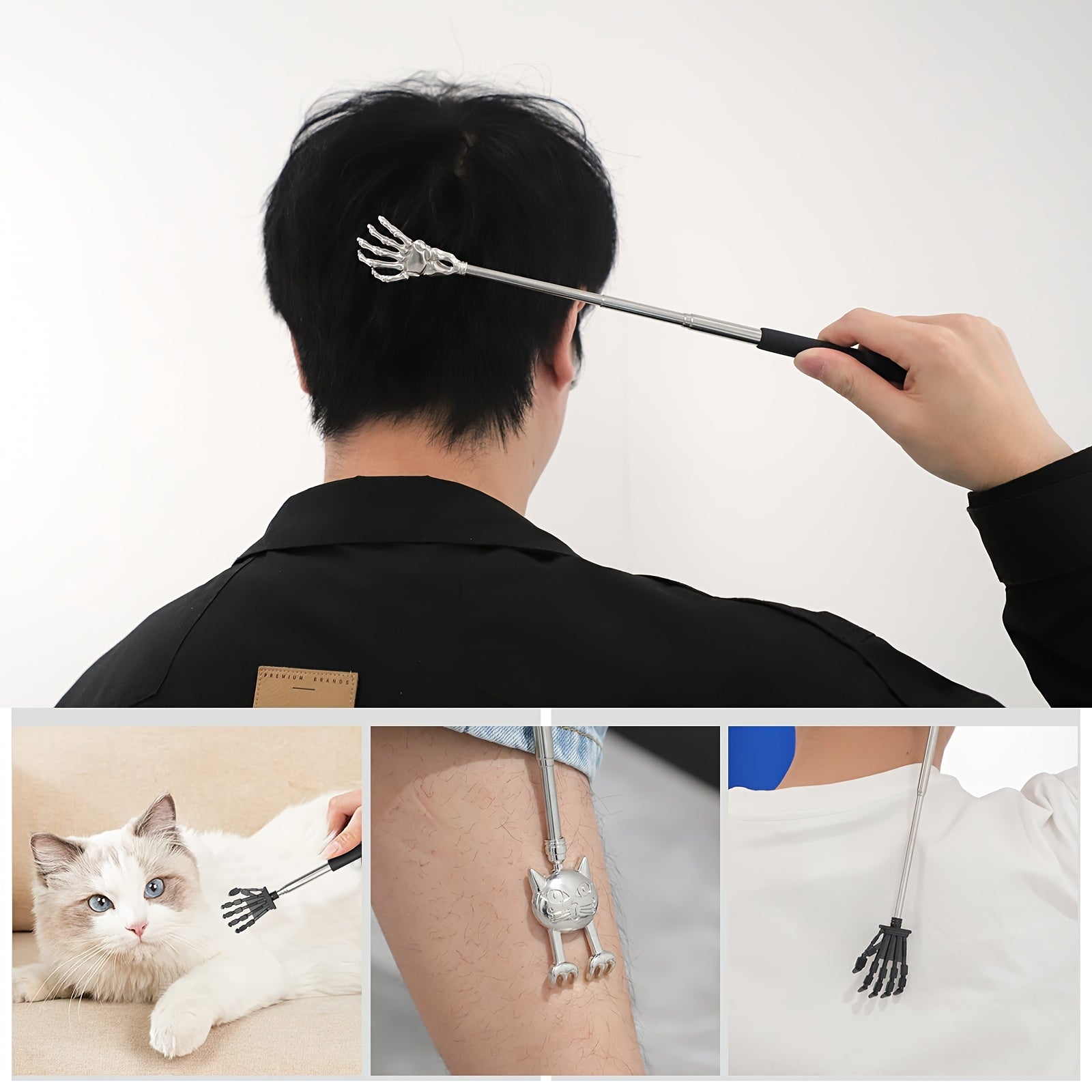4pcs Different Back Scratcher for Men & Women, Extendable Back Massager Tool with Rubber Handles, Ideal Christmas Gift