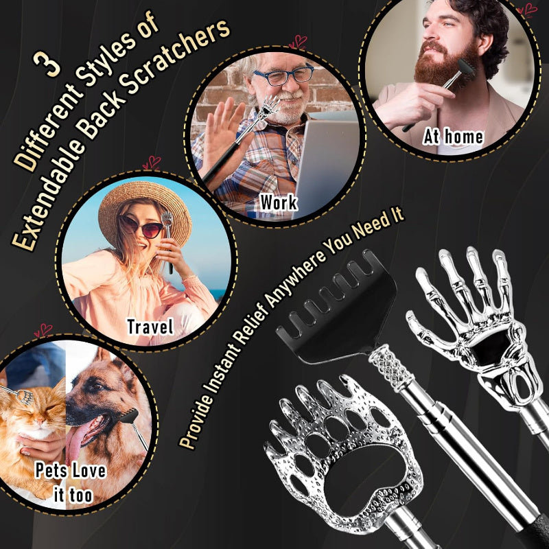 [Retractable Back Scratcher] 4pcs Retractable Back Scratcher for Men and Women | Mixed Set of Adult Back Massage Tool with Rubber Handle - Birthday Gift for Parents and Teenagers with Beautiful Box