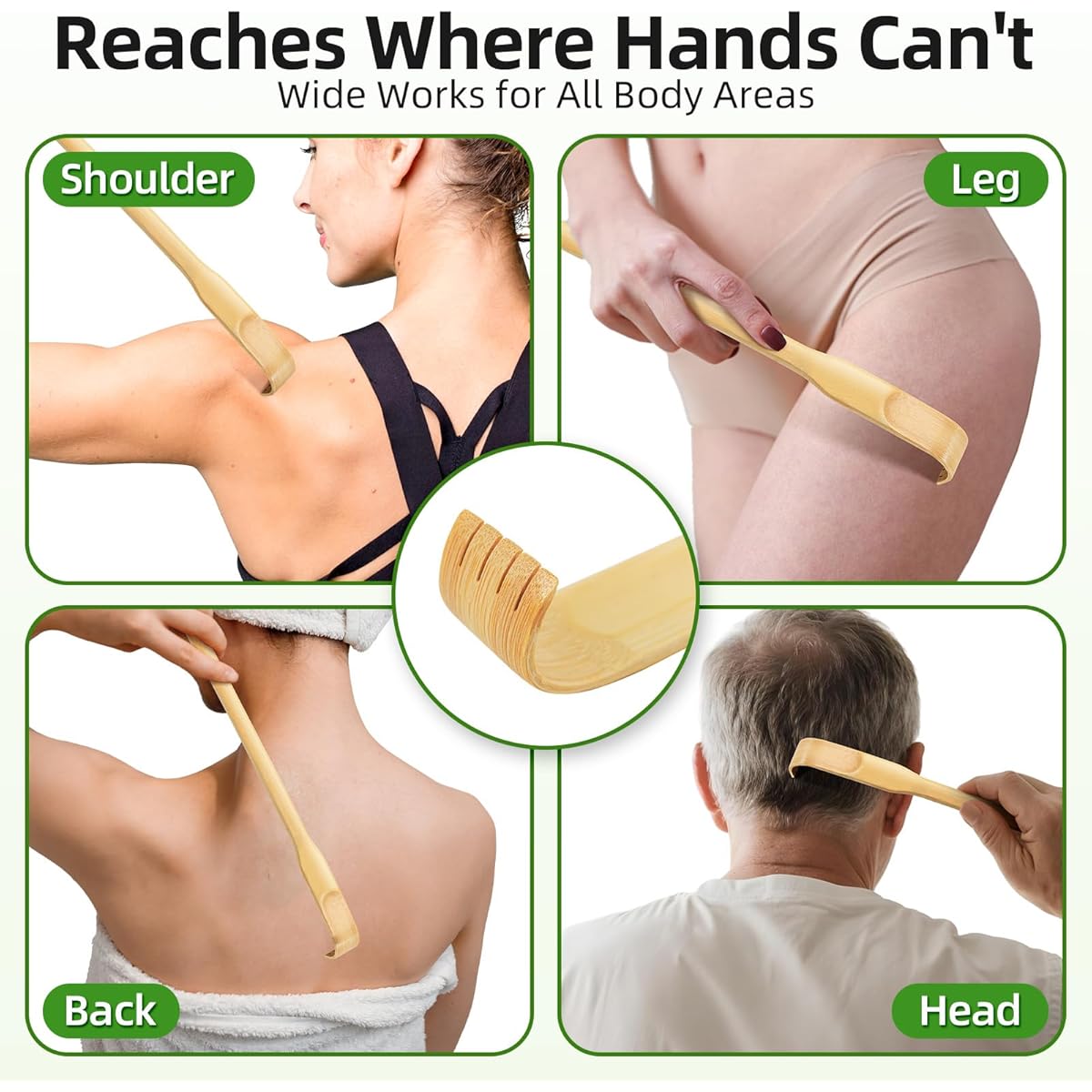 16.5 Inch Natural Bamboo & Wood Back Scratcher with Curved Ergonomic Design - Long Handle Back Scrubber for Pregnant Women, Hard-to-Reach Itch, Handmade-Like Durable Massager (Ideal Father's Day Gift, Novel Practical Present), Back Massager, Adjustable