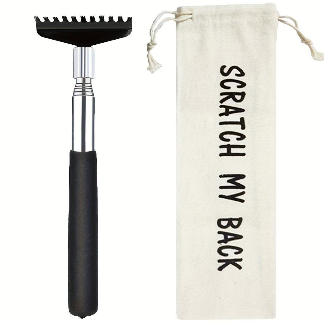 1pc Oversized Portable Telescoping Back Scratcher for Men & Women - Durable Stainless Steel, Extendable Reach with "Scratch My Back" Canvas Carrying Bag - Ideal Stocking Stuffer
