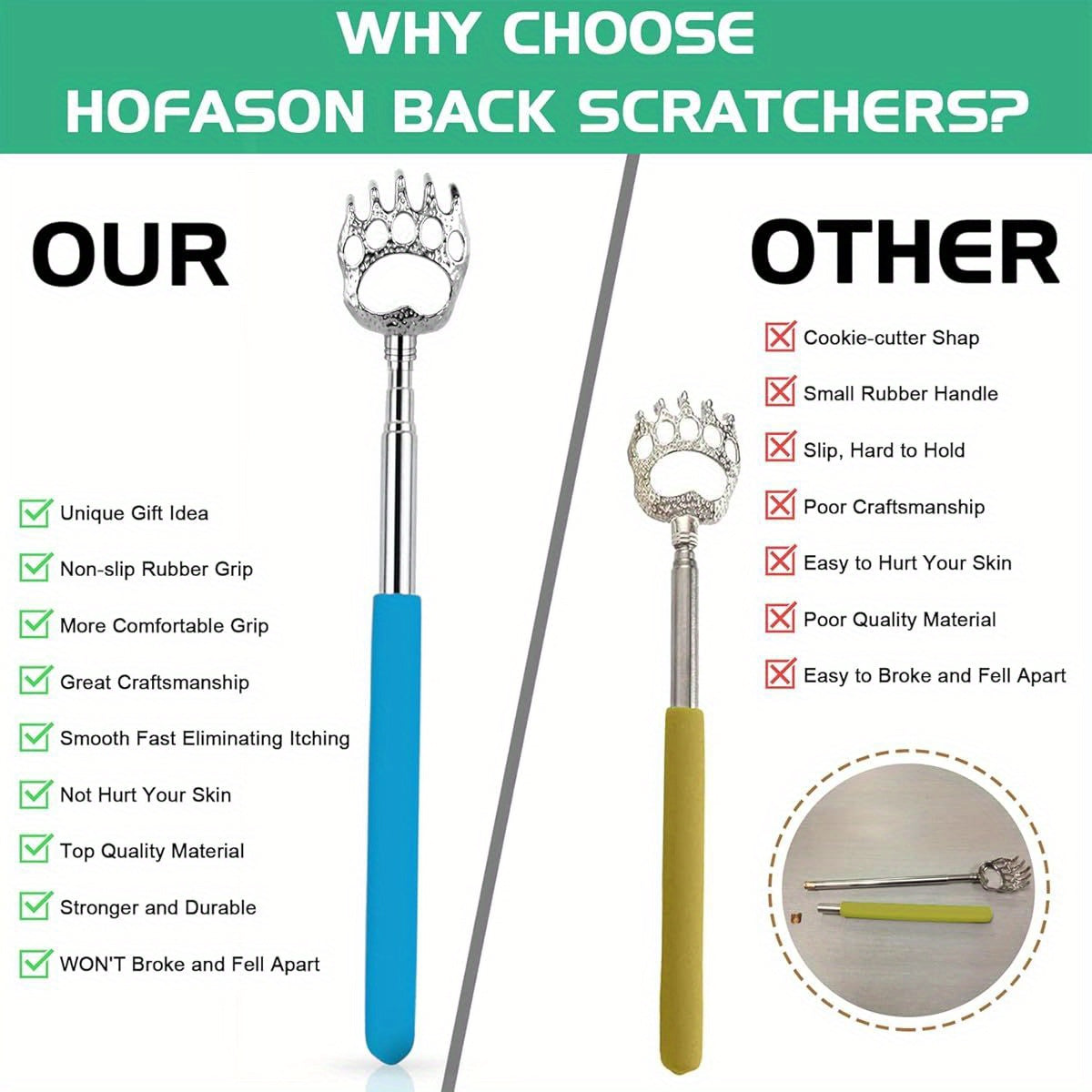 3pcs Telescopic Back Scratcher with Extendable Shaft - Heavy-Duty Bear Claw Massager for Back, Neck, Shoulder - Ideal Gift for Men, Women, Dad - Compact & Portable for Home, Travel, Spa Use - Birthday, Christmas, Father's Day Present, Massagers for Neck
