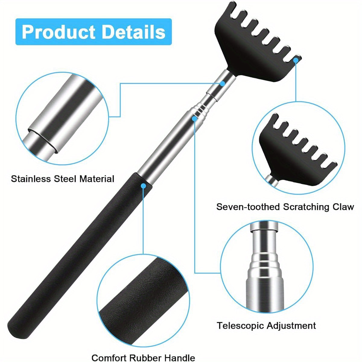 6-Pack Back Scratcher Massager with Extendable Handle - Heavy-Duty Scratcher & Massager Tool, Multi-Color (Green, White, Black, Red, Blue, Purple) - her'S Day, Christmas Gifts for Dad, Husband, Men & Women - Office, Home, Travel Use - Stocking Stuffers &