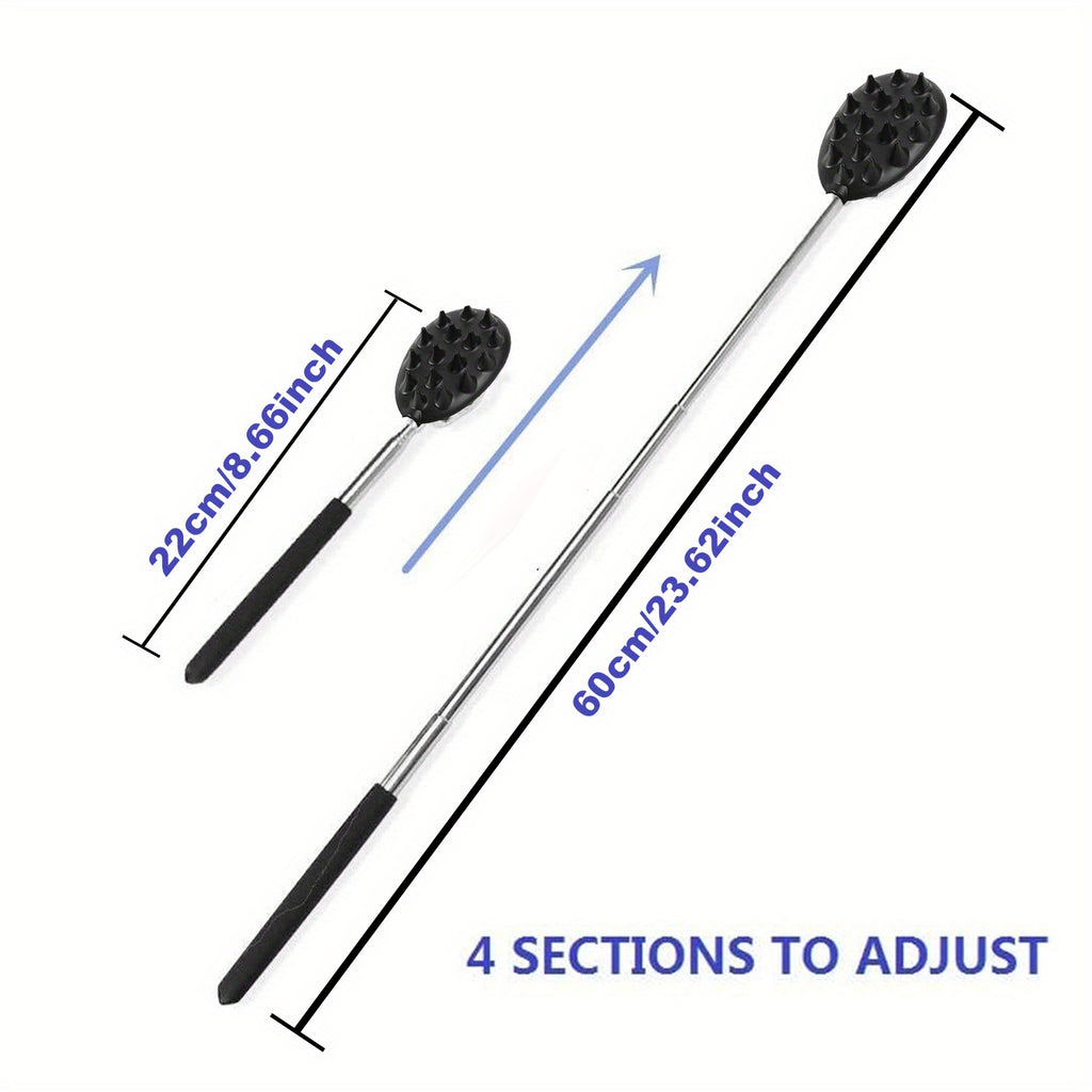 Retractable Back Scratcher with 23.6" Telescoping Handle & Dual-Sided Cactus Design - Ergonomic PVC Grip for Itch, Portable Metal Back Massager for Men & Women