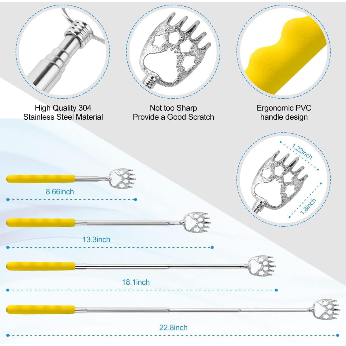 3 Pack Different Back Scratcher, Extendable Manual Back Massager Tool Metal Portable Telescoping Back scratchers with Beautiful Box Gifts for Men Women Kids Adults( Yellow), Back Scratching Tool, Unbreakable Back Scratcher, Comb for Back Scratching, Silly