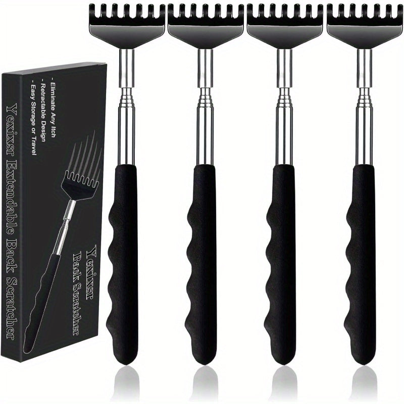 4pcs Extendable Metal Back Scratcher with Rubber Handles - Telescoping Back Massager for Men & Women, Portable Design for Home, Office, Travel - Ideal Stocking Stuffers & Gadgets, Back Massager for Back, Office Relaxation, Ergonomic Design, Durable