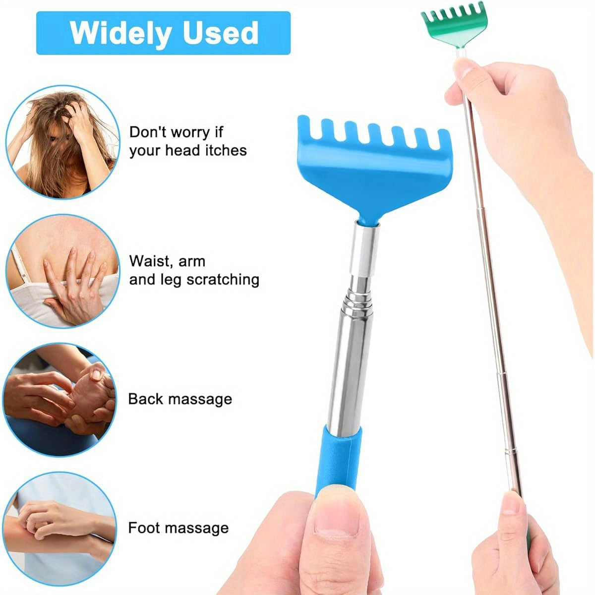 6-Pack Back Scratcher Massager with Extendable Handle - Heavy-Duty Scratcher & Massager Tool, Multi-Color (Green, White, Black, Red, Blue, Purple) - her'S Day, Christmas Gifts for Dad, Husband, Men & Women - Office, Home, Travel Use - Stocking Stuffers &