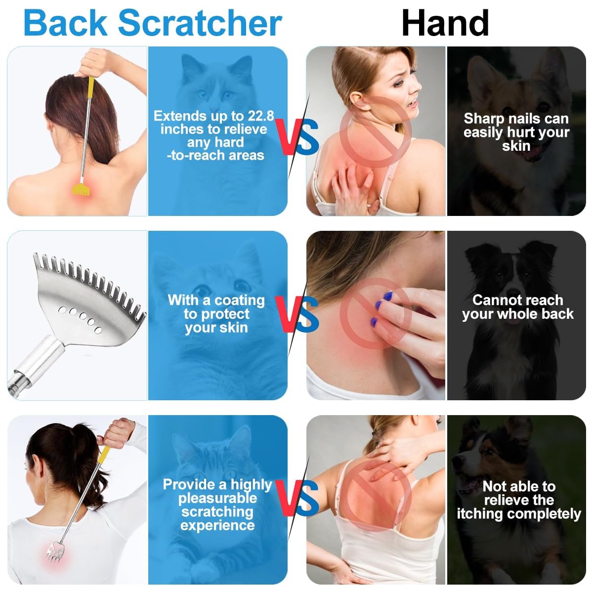 3 Pack Different Back Scratcher, Extendable Manual Back Massager Tool Metal Portable Telescoping Back scratchers with Beautiful Box Gifts for Men Women Kids Adults( Yellow), Back Scratching Tool, Unbreakable Back Scratcher, Comb for Back Scratching, Silly