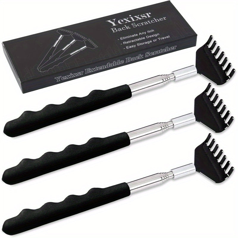 4pcs Extendable Metal Back Scratcher with Rubber Handles - Telescoping Back Massager for Men & Women, Portable Design for Home, Office, Travel - Ideal Stocking Stuffers & Gadgets, Back Massager for Back, Office Relaxation, Ergonomic Design, Durable