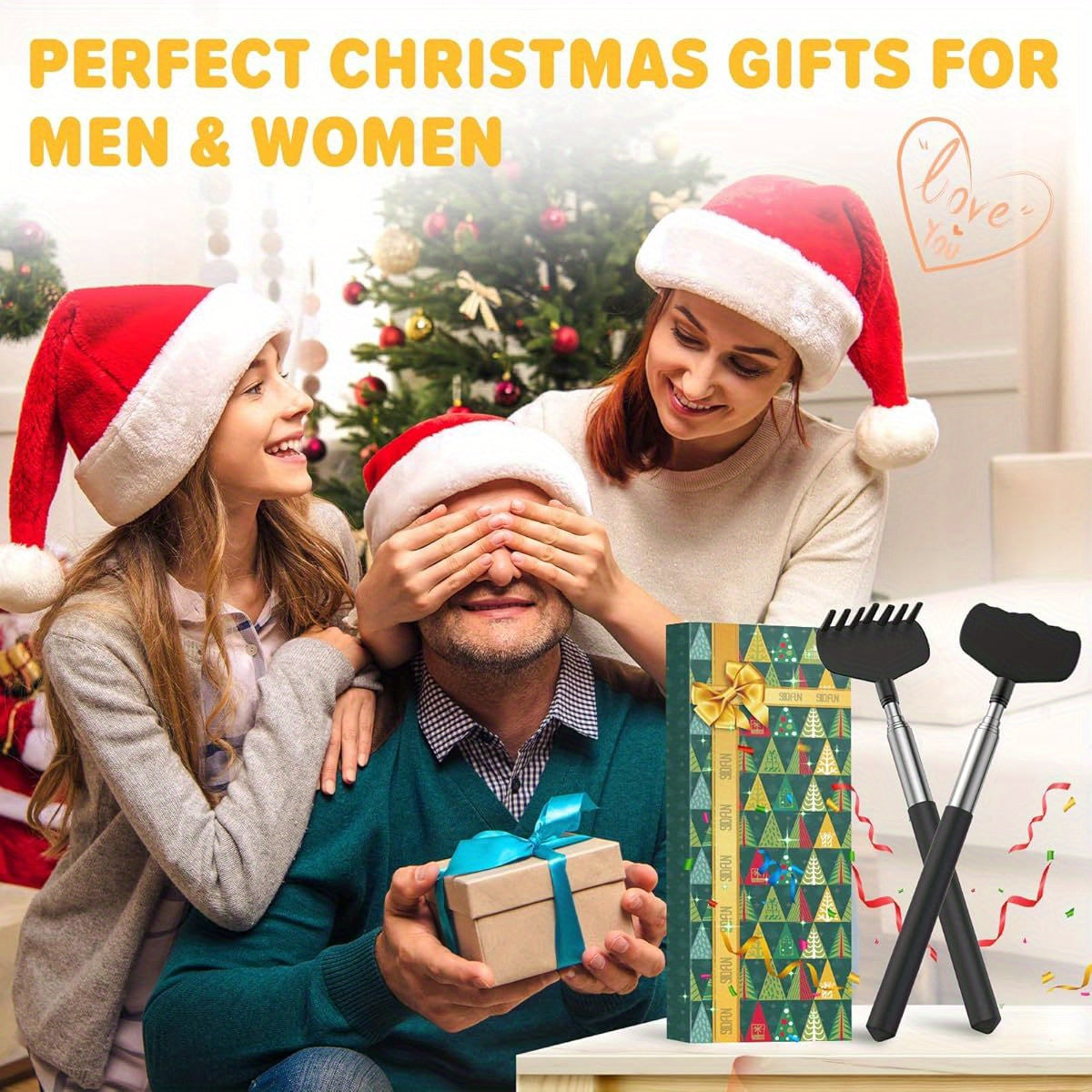 Extendable Back Scratcher Stocking Stuffer - Heavy-Duty Telescoping Back Massager with Extendable Arm, Funny Christmas, Birthday, Housewarming Gifts for Men, Women, Dad, Husband, Wife - Space-Saving Design for Stockings, Gifts Bags - Ideal for Home,