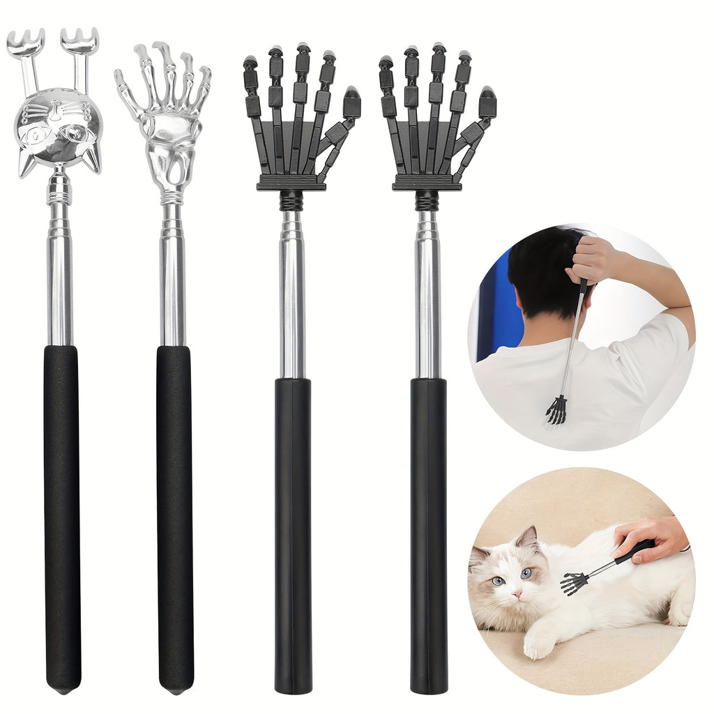 4pcs Different Back Scratcher for Men & Women, Extendable Back Massager Tool with Rubber Handles, Ideal Christmas Gift