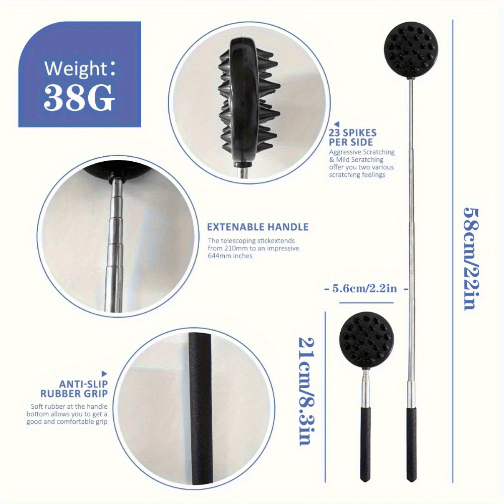 1pc 23 Teeth Super Large Back Scratcher - Extendable 21" Stainless Steel Back Massager with Dual-Sided Scratching Surfaces, Ergonomic Non-Slip Handle for Back, Head & Body Itch - Perfect Gift for Men, Women, Mother's Day, Back Massager for Back