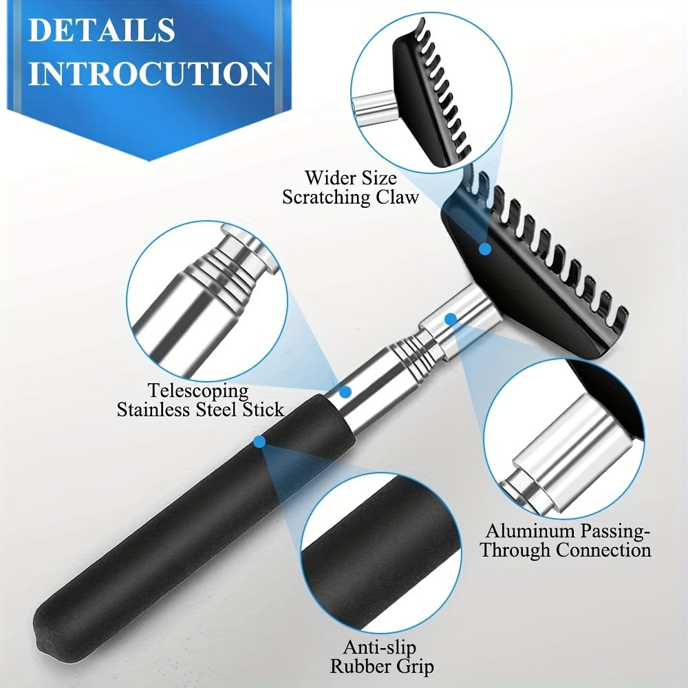 1pc Oversized Portable Telescoping Back Scratcher for Men & Women - Durable Stainless Steel, Extendable Reach with "Scratch My Back" Canvas Carrying Bag - Ideal Stocking Stuffer
