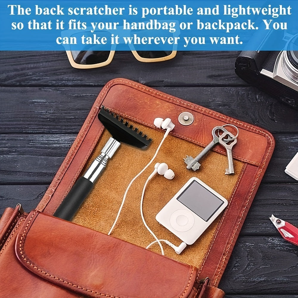 1pc Oversized Portable Telescoping Back Scratcher for Men & Women - Durable Stainless Steel, Extendable Reach with "Scratch My Back" Canvas Carrying Bag - Ideal Stocking Stuffer