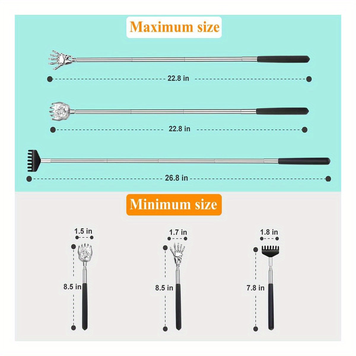 3-Pack Back Scratcher with Telescoping Handle - Extendable/Retractable Back Massager, Portable Back Scratcher with Elegant design - Heavy-Duty Construction for Home, Office, Travel - Ideal Gift for Men, Women, Coworkers, Friends - Stocking Stuffers for
