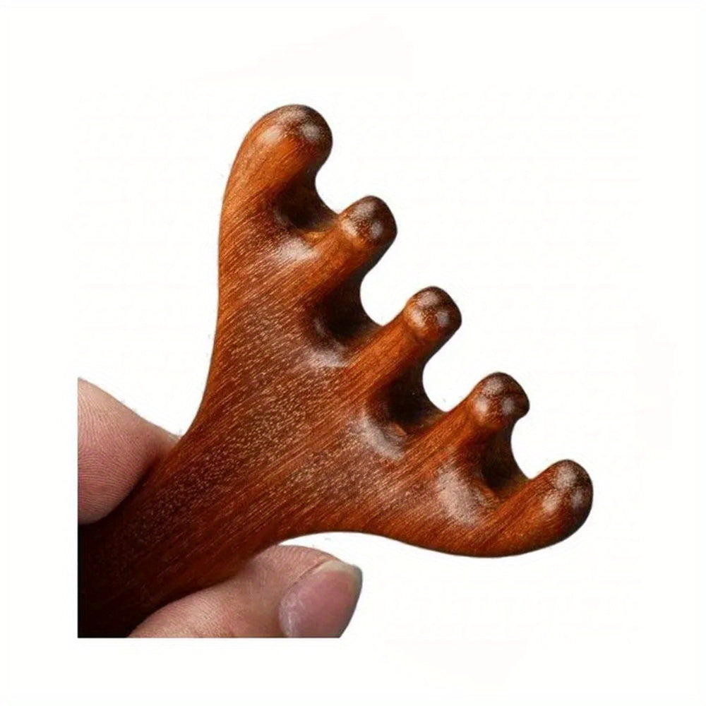 Custom Engraved Wooden Scalp Massager Tool - Deer Antler-Inspired Design with Laser-Engraved Text, Portable Head Scratcher for Relaxation & Stress, Ideal Gift for Family & Loved Ones, Relaxation Tool, Natural Wood Finish, Smooth Texture