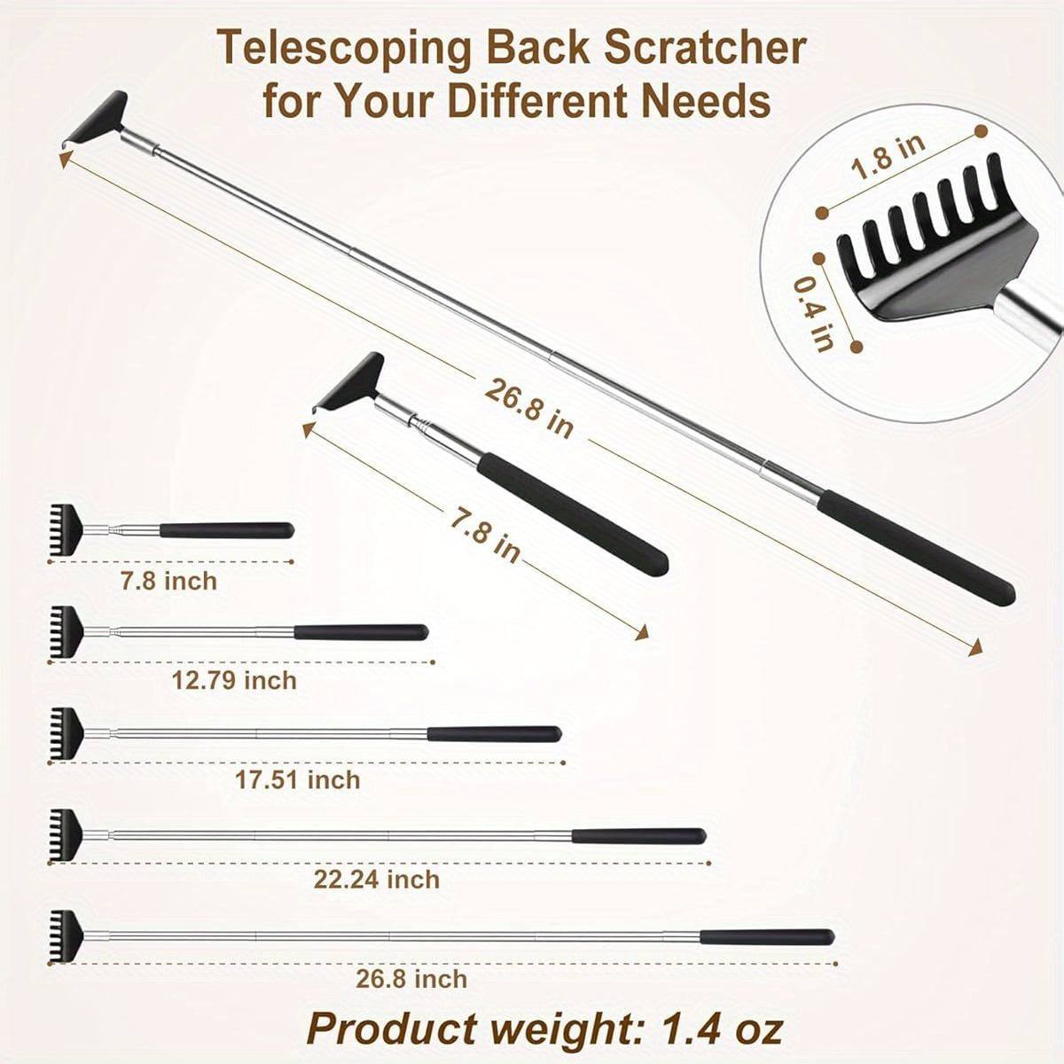 3-Pack Back Scratcher with Telescoping Handle - Extendable/Retractable Back Massager, Portable Back Scratcher with Elegant design - Heavy-Duty Construction for Home, Office, Travel - Ideal Gift for Men, Women, Coworkers, Friends - Stocking Stuffers for