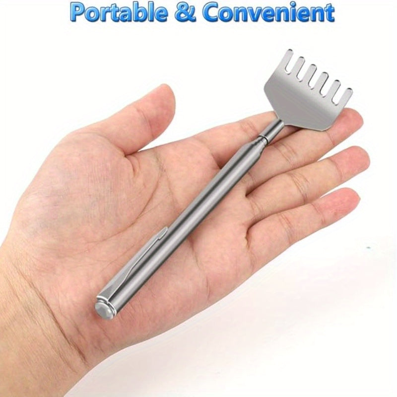 3/5pcs Set Extendable Metal Back Scratcher, Unisex Adult Telescopic Back Massager with Rubber Handle, Portable Itch Relief Tool for Travel, Work, Picnic, with Sock Liner Accessory