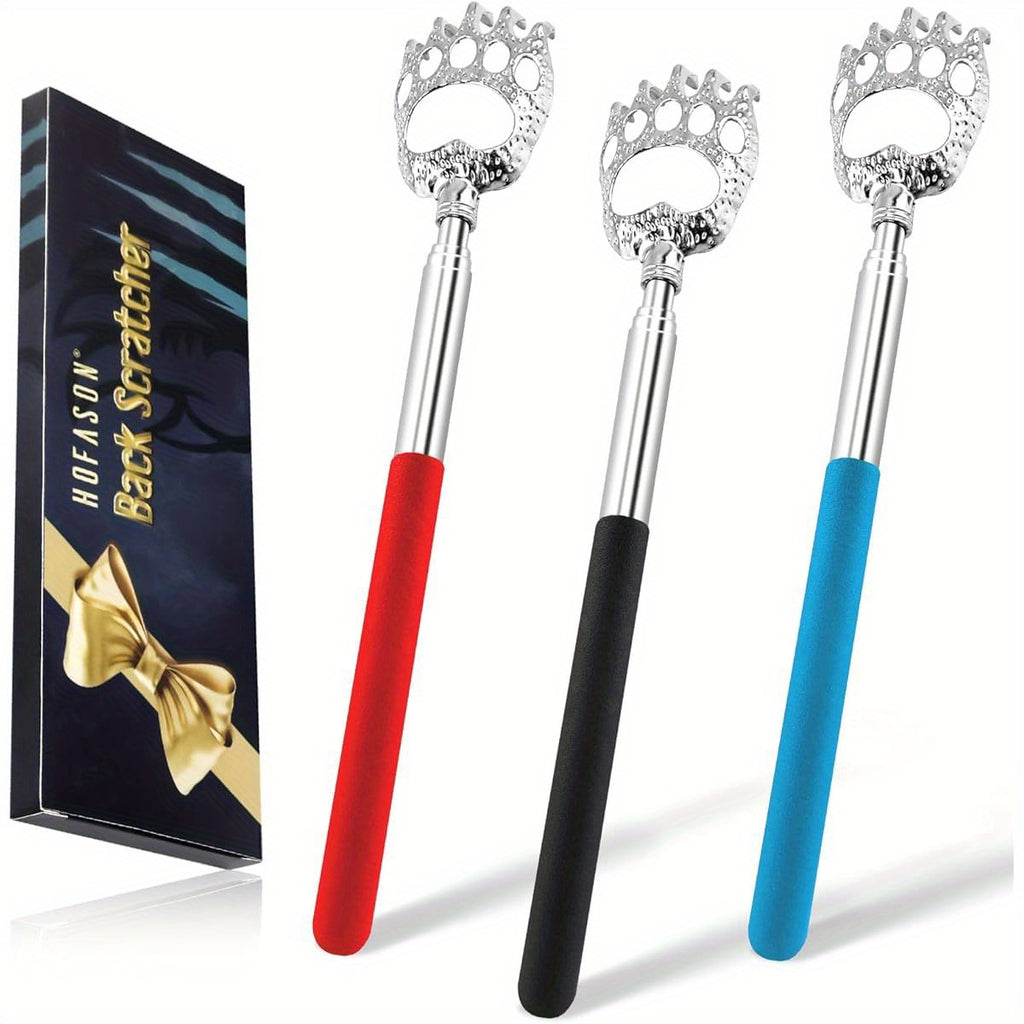 3pcs Telescopic Back Scratcher with Extendable Shaft - Heavy-Duty Bear Claw Massager for Back, Neck, Shoulder - Ideal Gift for Men, Women, Dad - Compact & Portable for Home, Travel, Spa Use - Birthday, Christmas, Father's Day Present, Massagers for Neck