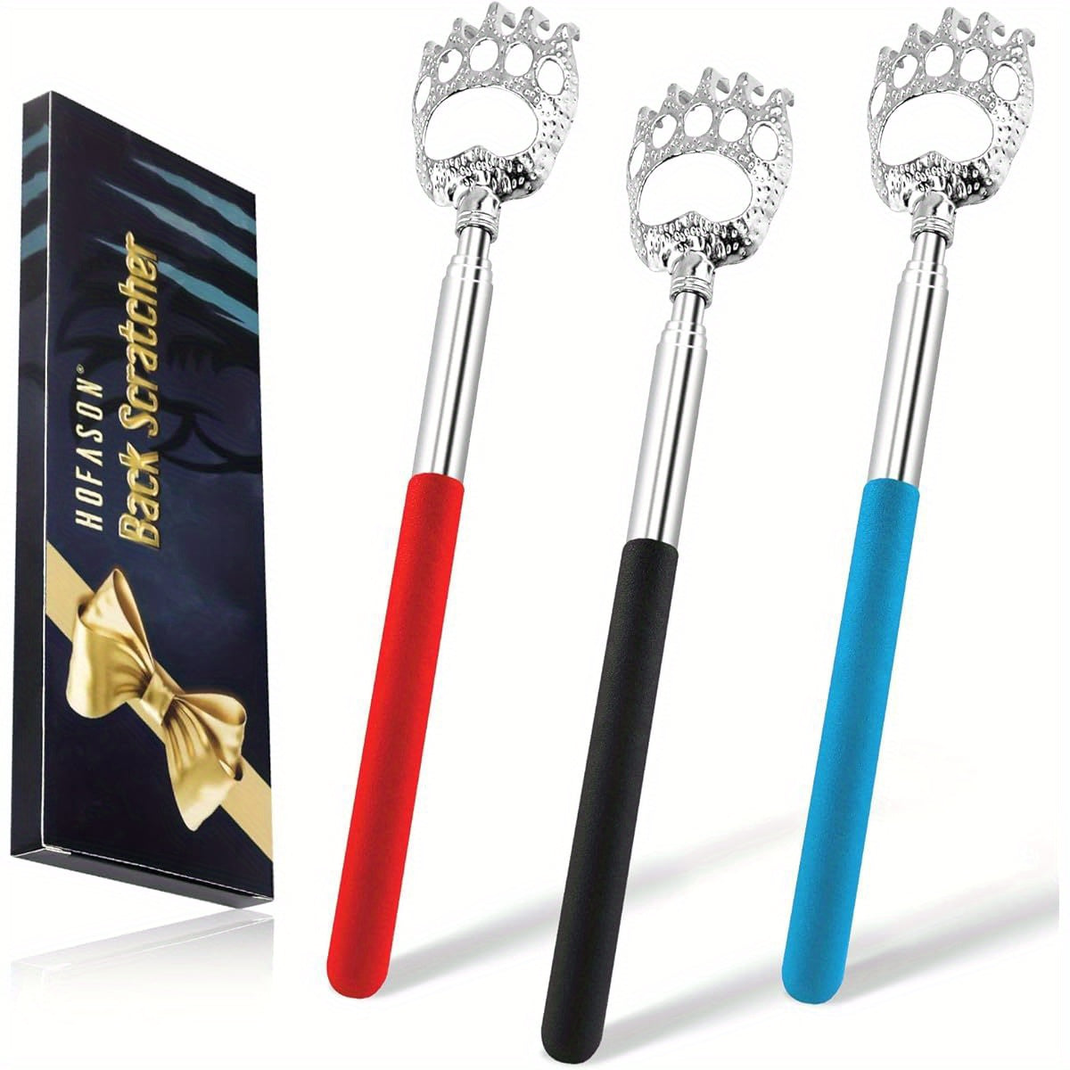 3pcs Telescopic Back Scratcher with Extendable Shaft - Heavy-Duty Bear Claw Massager for Back, Neck, Shoulder - Ideal Gift for Men, Women, Dad - Compact & Portable for Home, Travel, Spa Use - Birthday, Christmas, Father's Day Present, Massagers for Neck