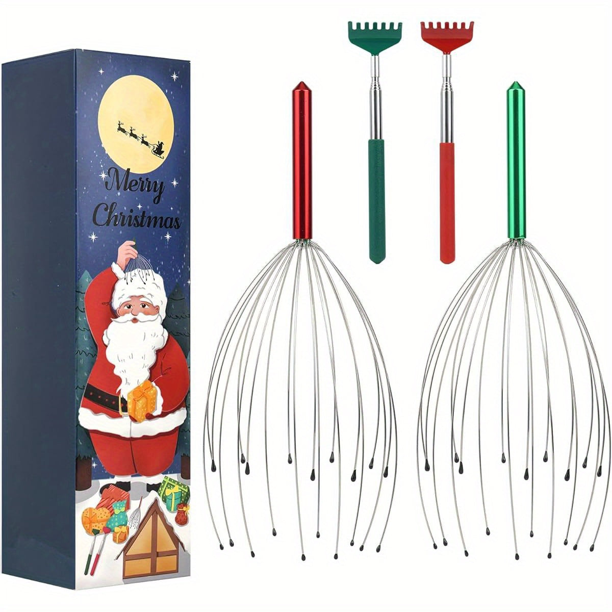 YIMICOO 20-Finger Scalp Massager with Interchangeable Heads & Ergonomic Handles - Portable Handheld Body & Head Scratcher for Stress, Tension, Muscle - Ideal Christmas Gift for Men & Women (Includes Gift Box), Scalp Massager for Head, Body Relaxation
