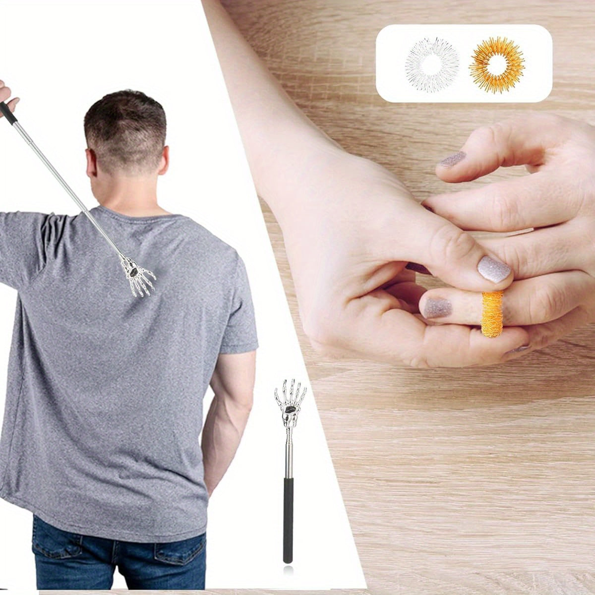 UNIMEIX 4 Pack Head Scratcher Scalp Massager with Finger Massager Rings and Extendable Back Scratcher, 24 Fingers Scalp Massagers Set for Deep Relaxation and Stress