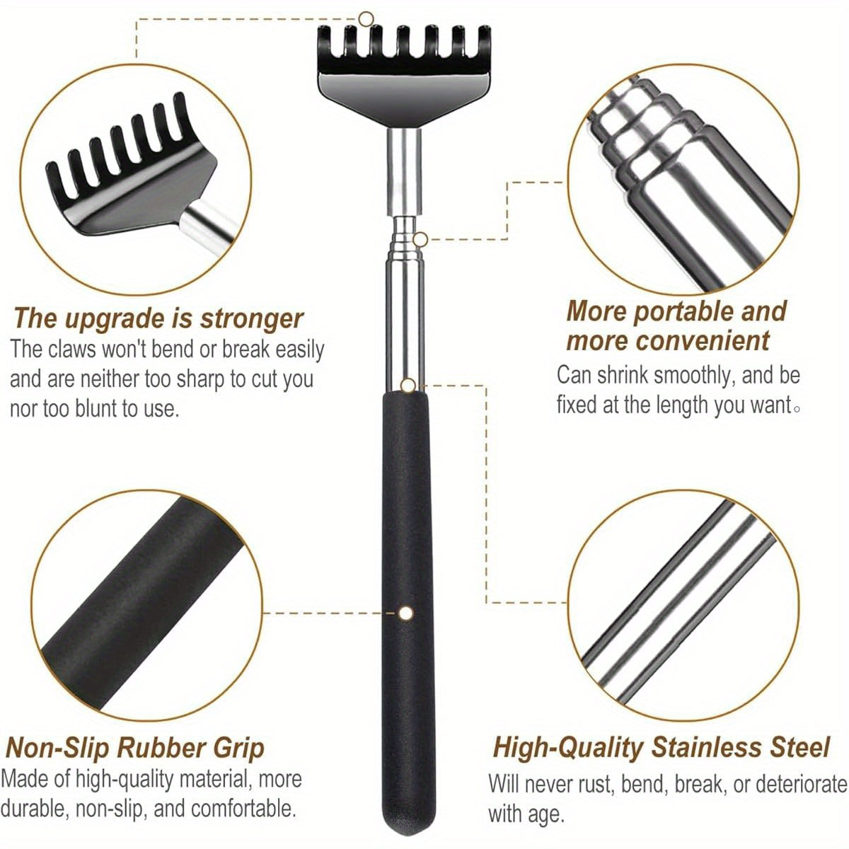 3-Pack Back Scratcher with Telescoping Handle - Extendable/Retractable Back Massager, Portable Back Scratcher with Elegant design - Heavy-Duty Construction for Home, Office, Travel - Ideal Gift for Men, Women, Coworkers, Friends - Stocking Stuffers for