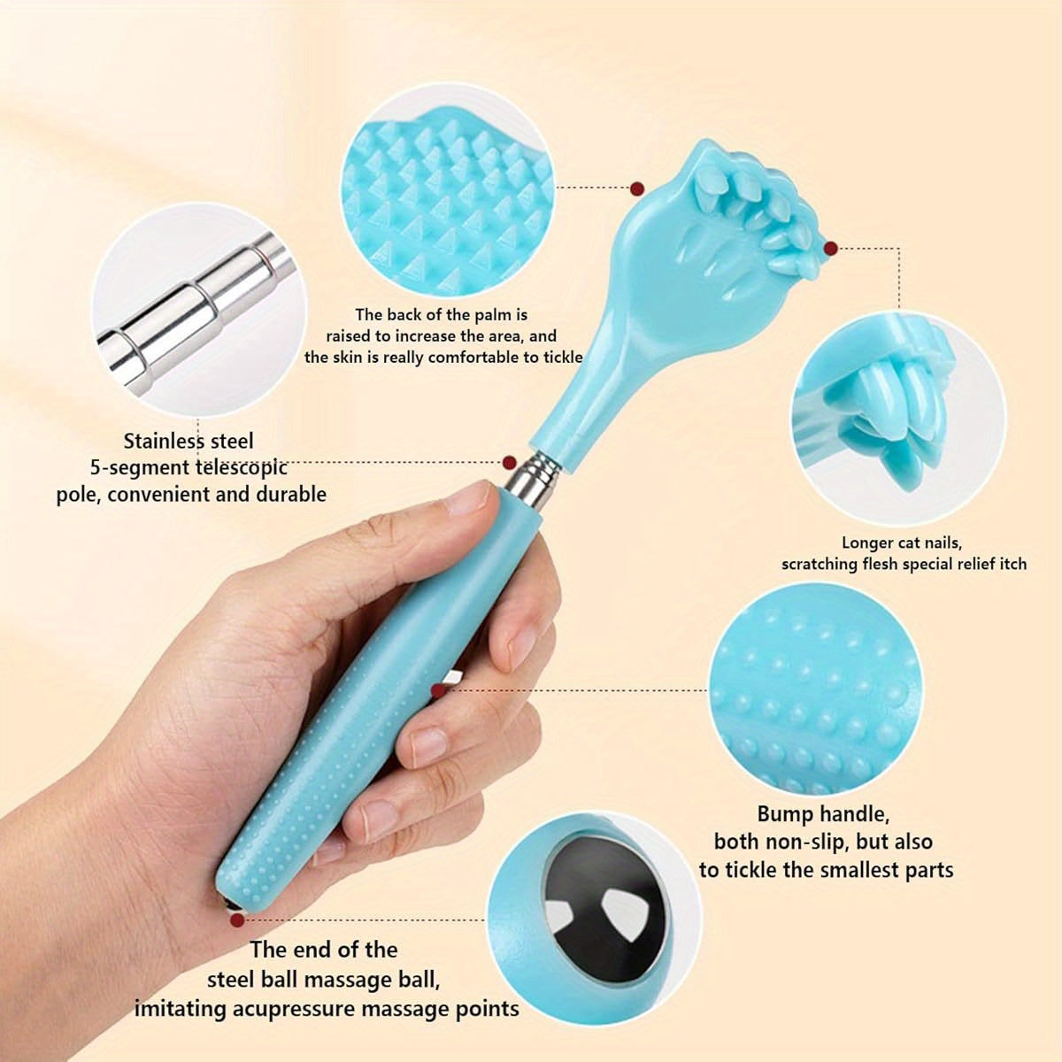 2pcs Back Scratchers, Portable Expandable Back Scratchers, Non- Slip Handheld Massager, with Telescopic Handle for Tickling Massage of Head, Back Legs and Other Body Parts, Back Scratching Tool, Unbreakable Back Scratcher, Comb for Back Scratching, Back