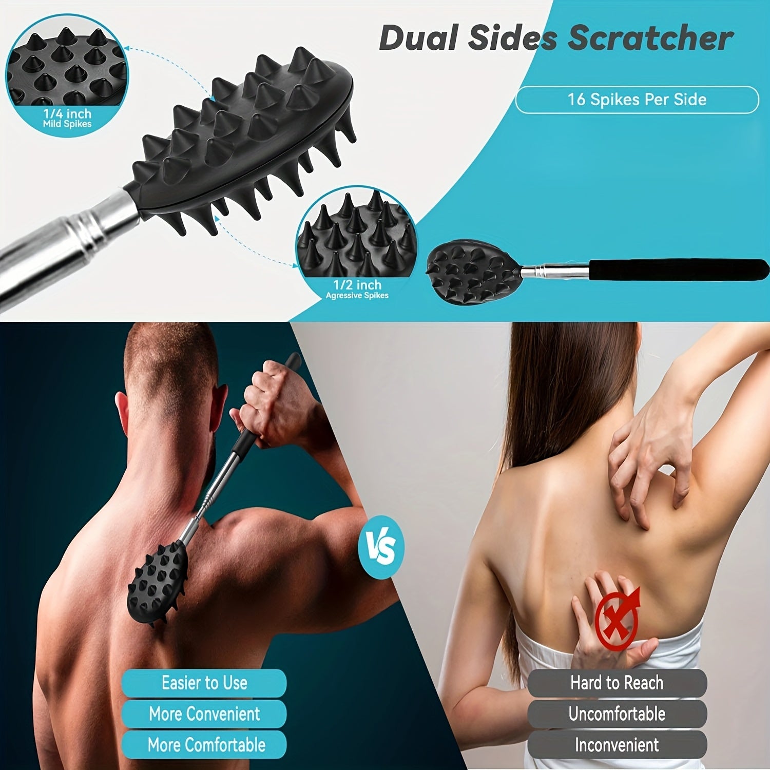 Extendable Cactus Back Scratcher with 1/4-inch & 1/2-inch Spikes, Retractable One-Hand Itch Stick for Men & Women, Durable PVC Material, 24-Inch Long Handle for Easy Reach Party Favors, Happy Mother's Day, Gifts for Women/Mom, Mother-in-Law Gifts