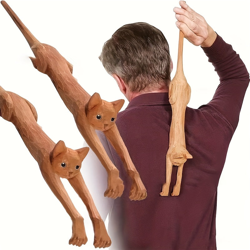 1/2 Wooden Cat-Shaped Back Scratcher, Manual Massage Tool, Health and Home Care, Great Birthday Gift Choice, Relaxation and