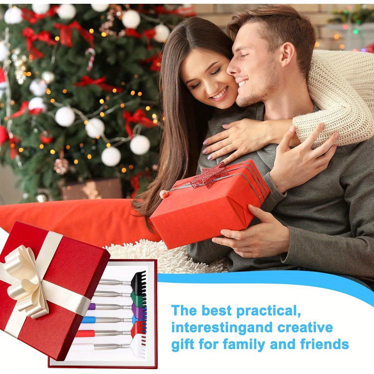6-Pack Back Scratcher Massager with Extendable Handle - Heavy-Duty Scratcher & Massager Tool, Multi-Color (Green, White, Black, Red, Blue, Purple) - her'S Day, Christmas Gifts for Dad, Husband, Men & Women - Office, Home, Travel Use - Stocking Stuffers &