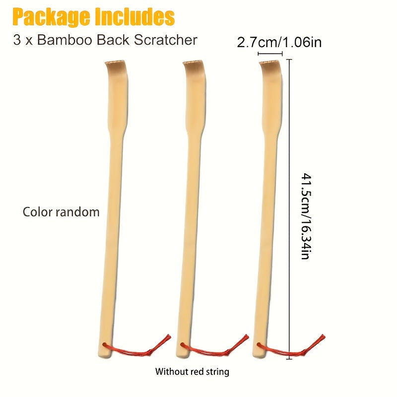 3pcs Bamboo Back Scratcher with Long Handle - Ergonomic Tickle Massager for Itch & Muscle Tension, Portable Novelty Gift for Family Friends, Holiday Gift Idea, Personal Care Tool | Playful Design | Durable Scratching Tool