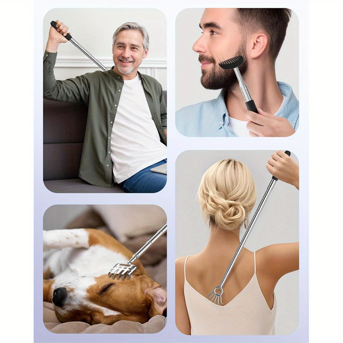 5pcs Telescoping Back Scratcher with Detachable Heads - Extendable Back Massager Tool for Deep-Seated Itches, 1/2" & 1/4" Spikes, Ergonomic Design for Gentle, Ideal her'S Day Gift for Dad, Husband, Men, Back Scratcher for Back, Comfortable Grip Handle,
