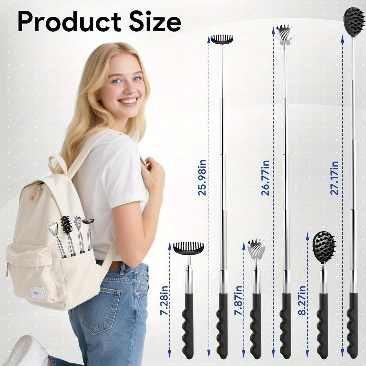 4-Pack Back Scratcher with Telescoping Handle & Interchangeable Heads - Ergonomic Massager Tool for Back, Neck, Shoulders - Portable design with Non-Slip Grip - Ideal Father's Day Gifts for Dad, Husband, Men - Perfect for Home, Office, Travel - Great for
