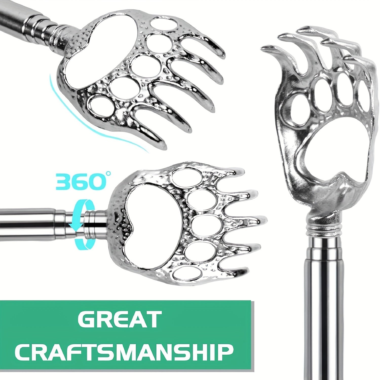 2 Pack Bear Claw Telescopic Back Scratcher - Extendable Manual Back Massager Tool for Men and Women, Ideal for Christmas Stocking Stuffers, Novelty Gift for Birthday and Festivals