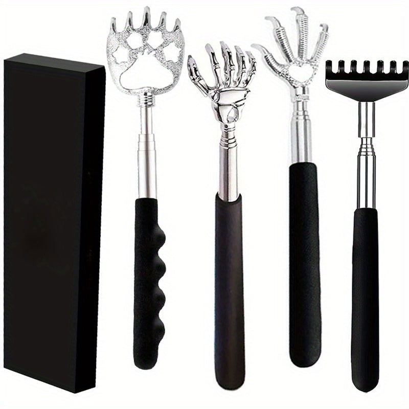 [Retractable Back Scratcher] 4pcs Retractable Back Scratcher for Men and Women | Mixed Set of Adult Back Massage Tool with Rubber Handle - Birthday Gift for Parents and Teenagers with Beautiful Box
