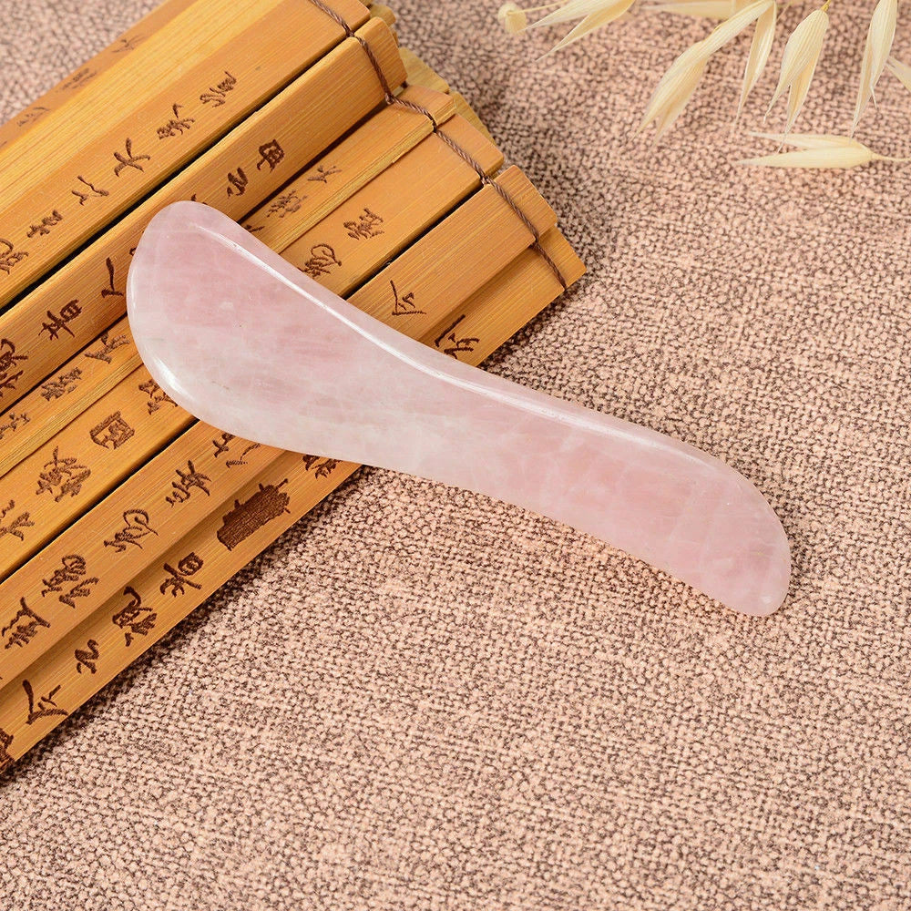 Rose Quartz Crystal GuaSha Facial Roller+Body Gua Sha Board Massager Tool Set