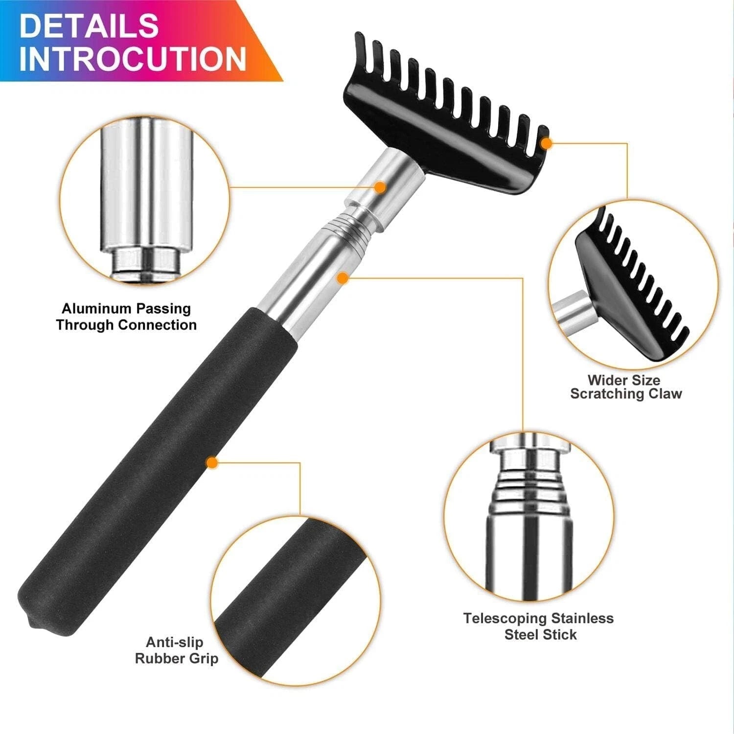 Oversized Portable Extendable Back Scratcher, Upgraded Metal Stainless Steel NEW