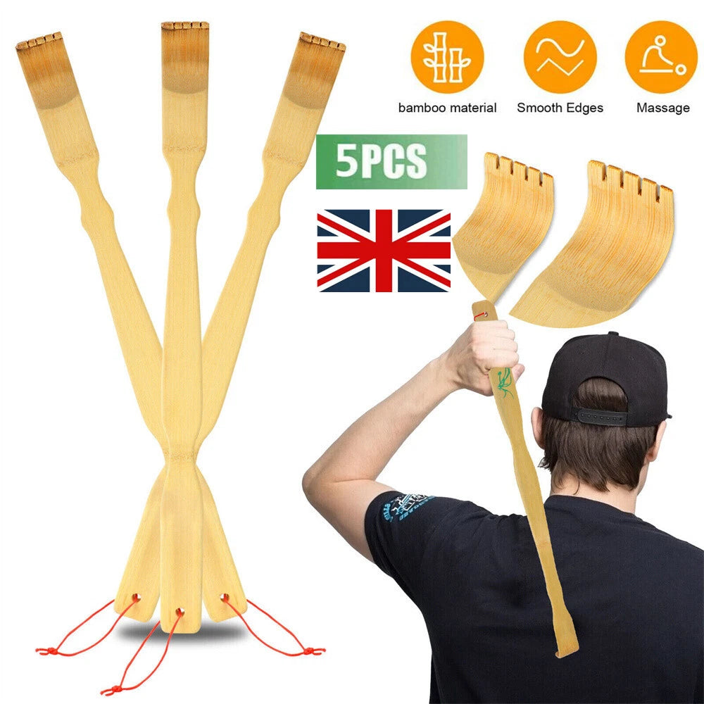 1-5x Bamboo Wood 16" Back Scratcher Long Reach Pick Itch Relief Massage Tool-UK