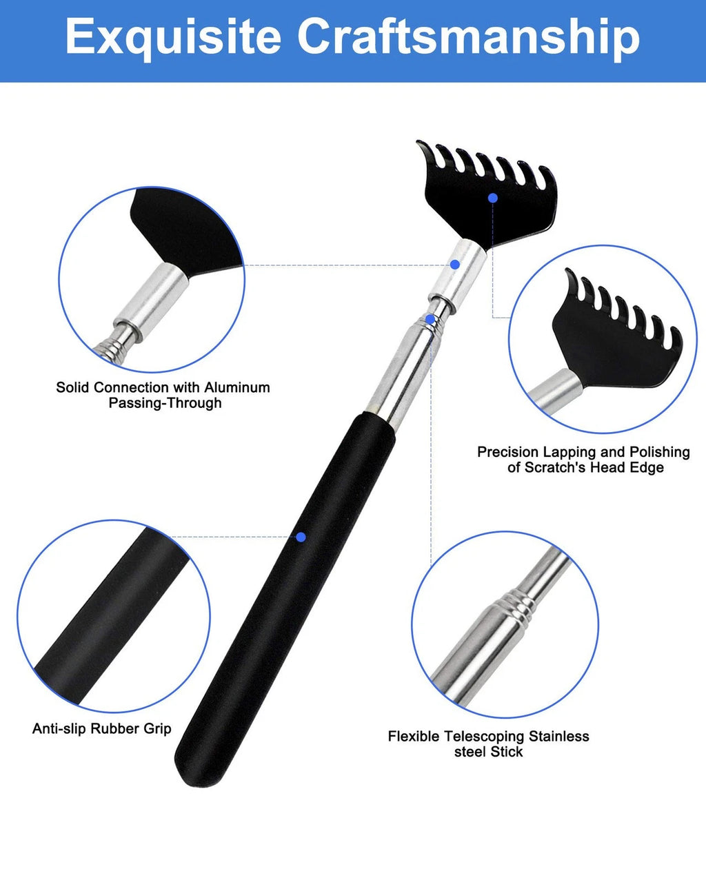 Portable Extendable Back Scratcher, 2 Pack Metal Telescoping Backscratchers
