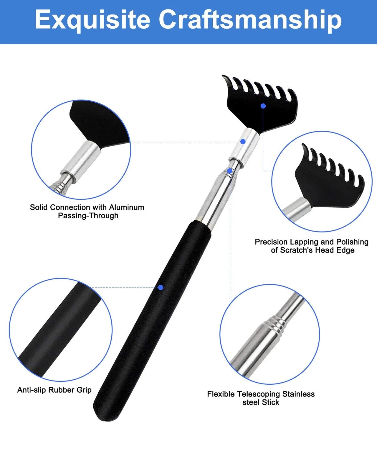 Portable Extendable Back Scratcher, 2 Pack Metal Telescoping Backscratchers