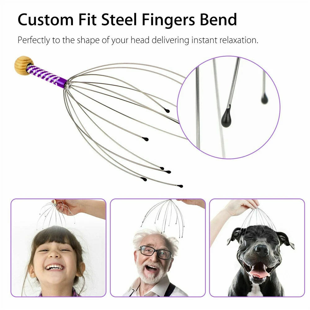 1-3X Massager Head Scratcher Scalp Octopus Therapeutic Head for Deep Relaxation