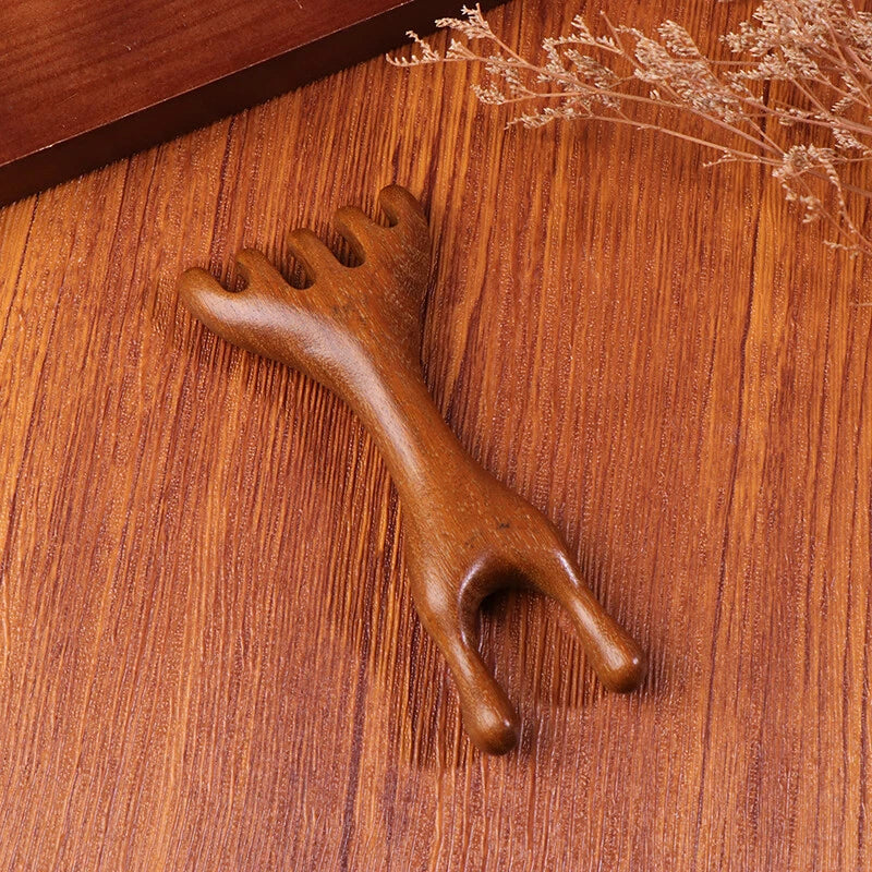 1PC Natural Golden Sandalwood Five-Claw Scalp Massager Gua Sha Tool Scratcher