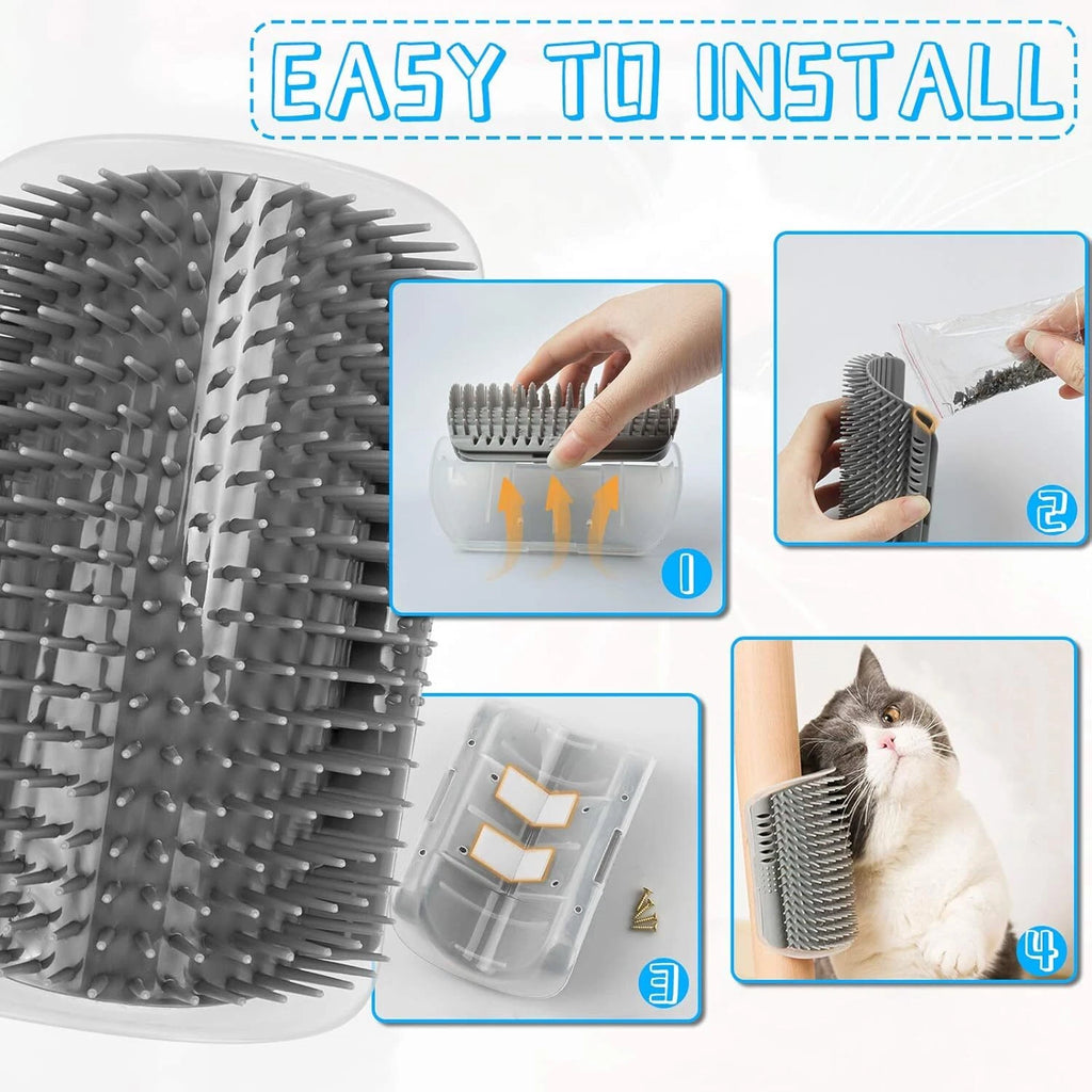 2×Cat Self Groomer with Catnip Wall Corner Massage Comb Scratcher Grooming Brush