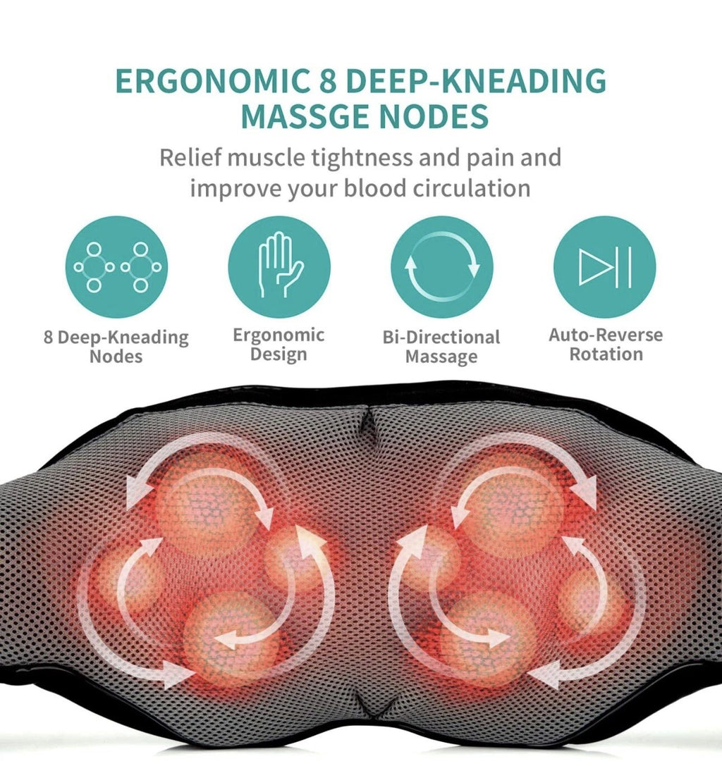Nekteck Shiatsu Neck/Back Massager with Heat, Electric, Deep Tissue, 8 Nodes New