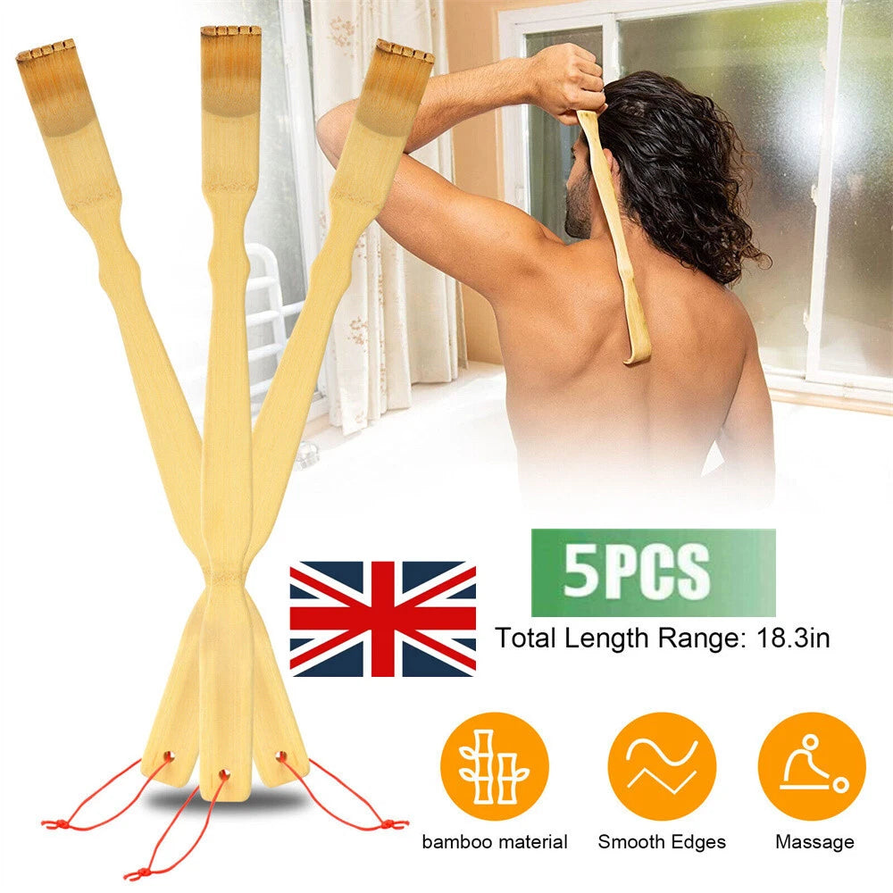 1-5x Bamboo Wood 16" Back Scratcher Long Reach Pick Itch Relief Massage Tool-UK