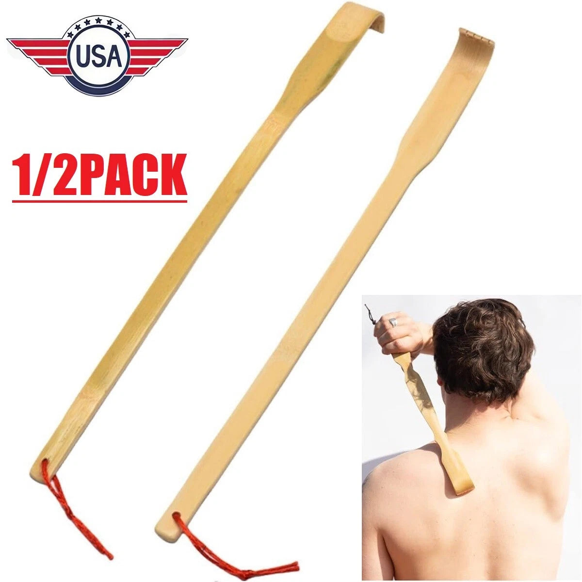 2Pcs Back Scratcher Massage Rollers Bamboo Long Reach Therapeutic Natural USA